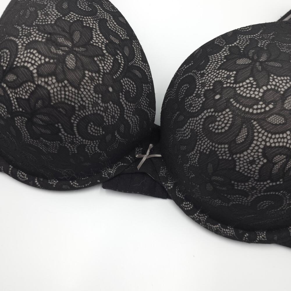 Cacique Lane Bryant Black Lace Underwire Boost Plunge Push Up Bra Black 40DDD - Picture 3 of 8